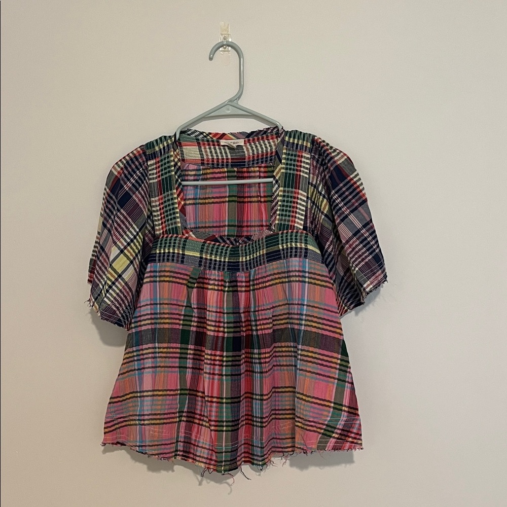 Anthropologie Pilcro Mixed Madras Flutter-Sleeve Blouse - Picture 4 of 13